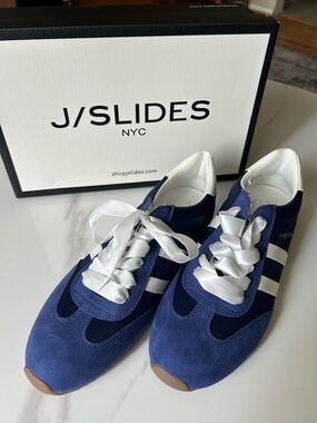 J/SLIDES Blue and White Peggy Nylon Luxe Sneakers - Size 9M